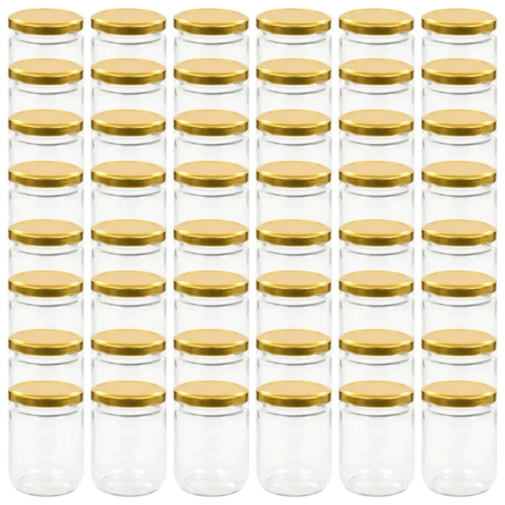 vidaXL Βάζα Μαρμελάδας 48 τεμ. 230 ml Γυάλινα με Χρυσά Καπάκια