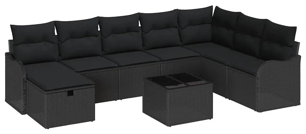 vidaXL Σετ 9 Τεμαχίων Γωνιακού Καναπέ Κήπου με Μαξιλάρια Μαύρο Πολυ Ρατάν, vidaXL 2-θέσιος Σαλονάκι Κήπου με Αποθήκη & Μαξιλάρια Μαύρο Πολυ Ρατάν