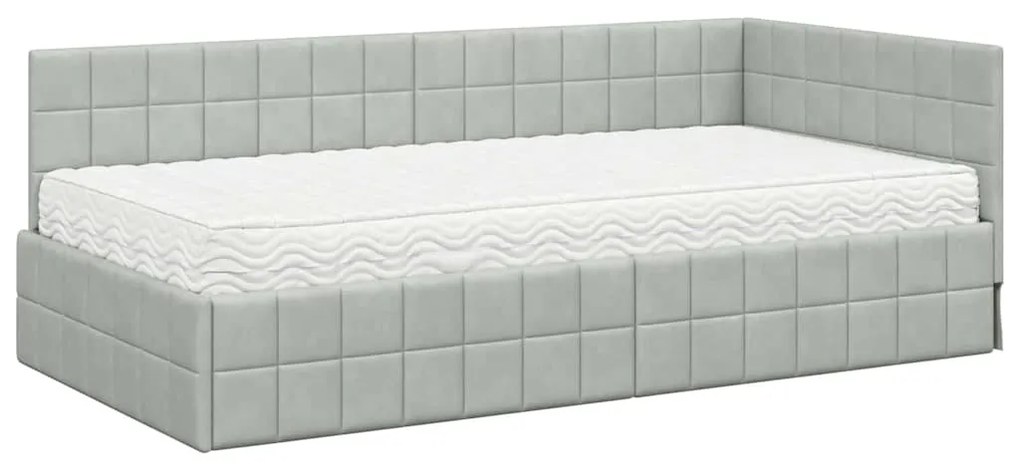 vidaXL Κρεβάτι γωνίας με στρώμα με κεφαλάρι 2 pcs Ανοιχτό γκρι Βελούδο