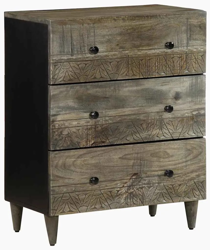 Sideboards 2 τεμάχια ανοιχτό γκρι 60x33,5x75cm μασίφ ξύλο Mango - Μαύρο