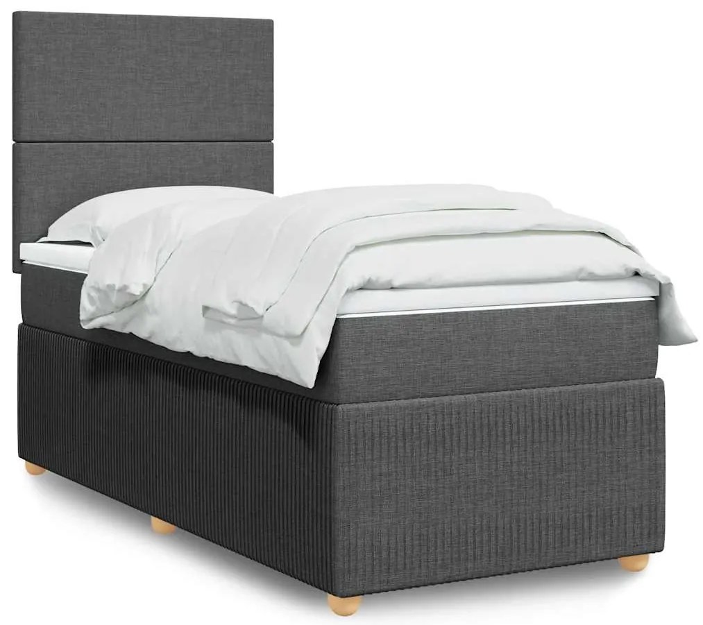vidaXL Κρεβάτι Boxspring με Στρώμα Σκούρο Γκρι 100x200 εκ. Υφασμάτινο