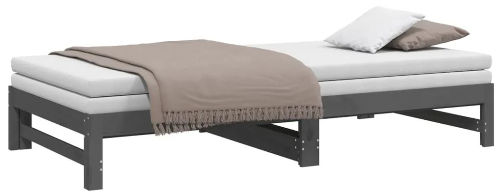 vidaXL Καναπές Κρεβάτι Συρόμενος Γκρι 2x(100x200)εκ. Μασίφ Ξύλο Πεύκου