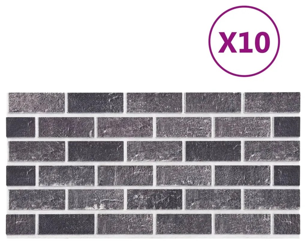 vidaXL Πάνελ Τοίχου 3D 10 τεμ. Σχέδιο Τούβλα Μαύρο &amp; Γκρι EPS