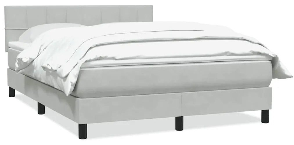 vidaXL Κρεβάτι Boxspring με Στρώμα Ανοιχτό Γκρι 140x210 εκ. Βελούδινο