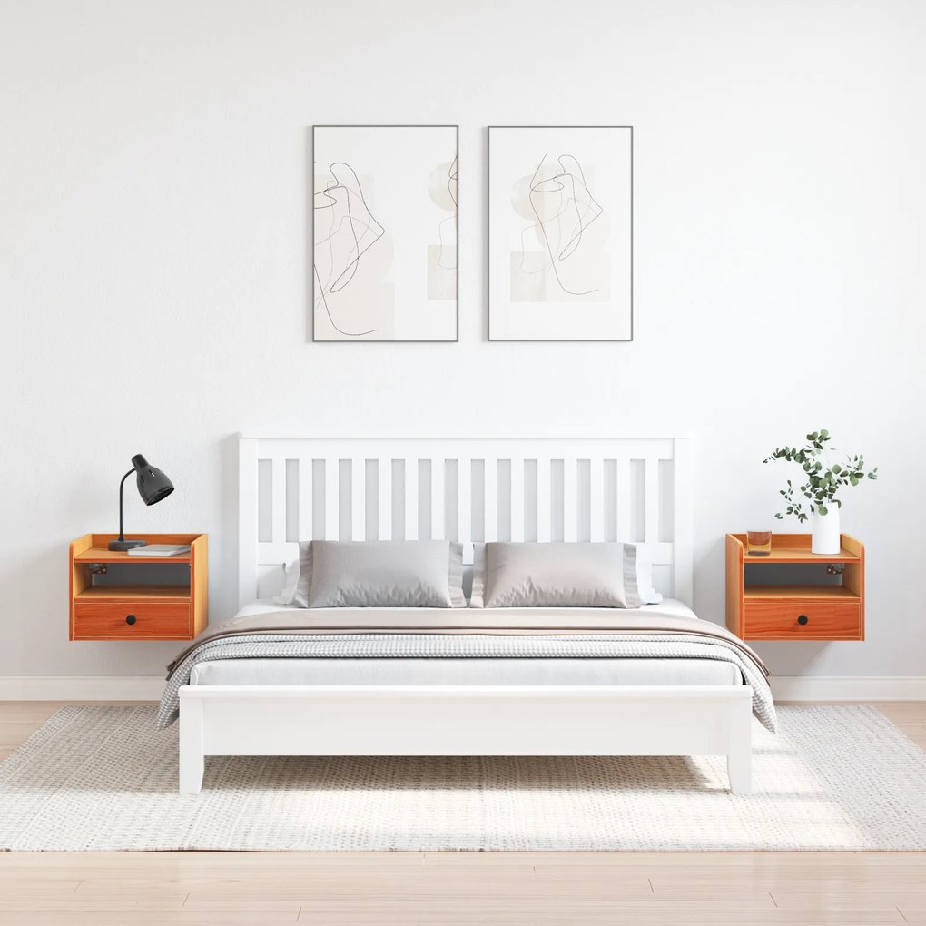 vidaXL Κομοδίνα με συρτάρι Επιτοίχιο 2 pcs Καφέ κεριού 38 x 36 x 29.5 εκ
