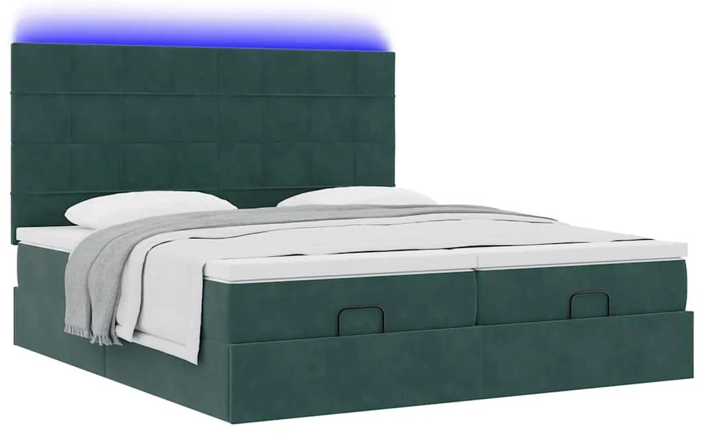 vidaXL Οθωμανικό κρεβάτι με στρώματα&LEDs Dark Green 180x200cm Velvet