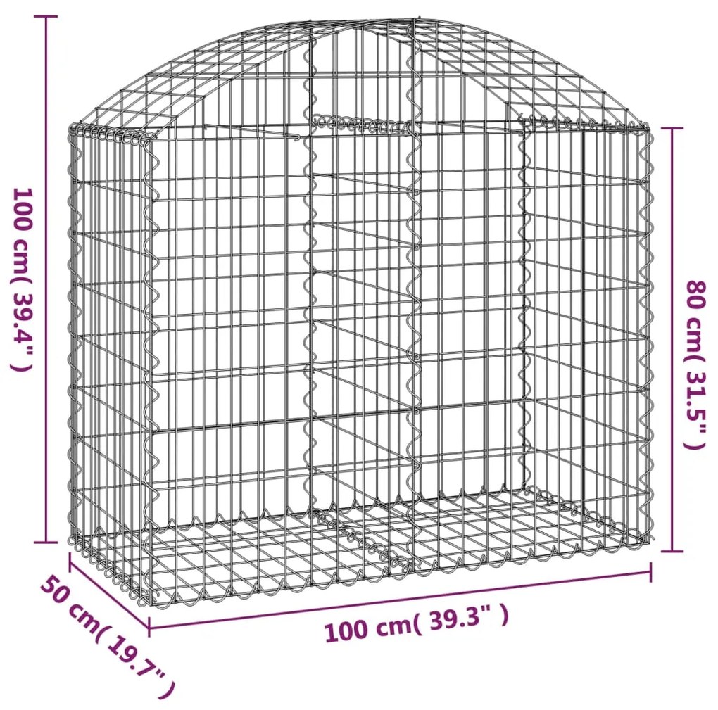 Συρματοκιβώτιο Τοξωτό 100x50x80/100εκ. από Γαλβανισμένο Χάλυβα - Ασήμι