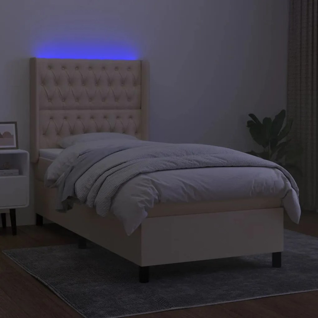 ΚΡΕΒΑΤΙ BOXSPRING ΜΕ ΣΤΡΩΜΑ &amp; LED ΚΡΕΜ 90X190 ΕΚ. ΥΦΑΣΜΑΤΙΝΟ 3138522