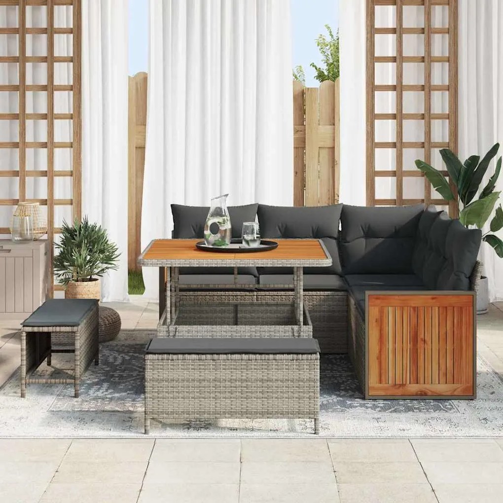 vidaXL Σετ Καναπέ Κήπου με μαξιλάρι 8 pcs Γκρι 100 x 100 x 71 cm