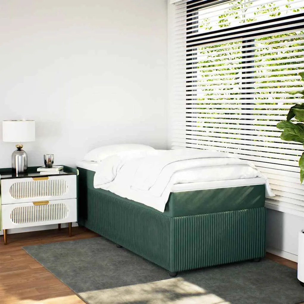 vidaXL Κρεβάτι Boxspring με Στρώμα Σκούρο Πράσινο 80x200 εκ. Βελούδινο