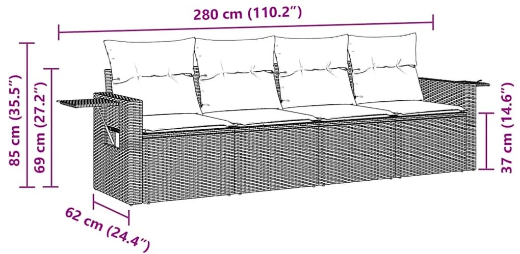vidaXL Σαλόνι Κήπου Σετ 4 Τεμαχίων με Μαξιλάρια Μαύρο Συνθετικό Ρατάν