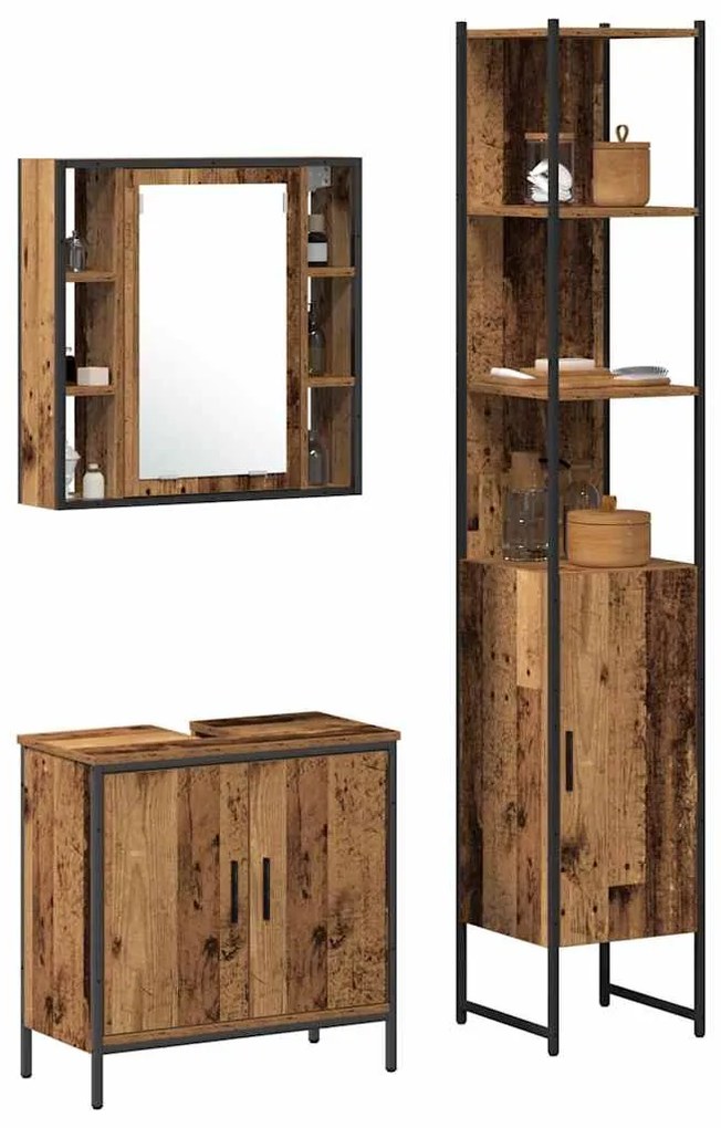 vidaXL Μονάδες Νιπτήρα Μπάνιου με ράφι 3 pcs Καφέ 33 x 33 x 185.5 εκ
