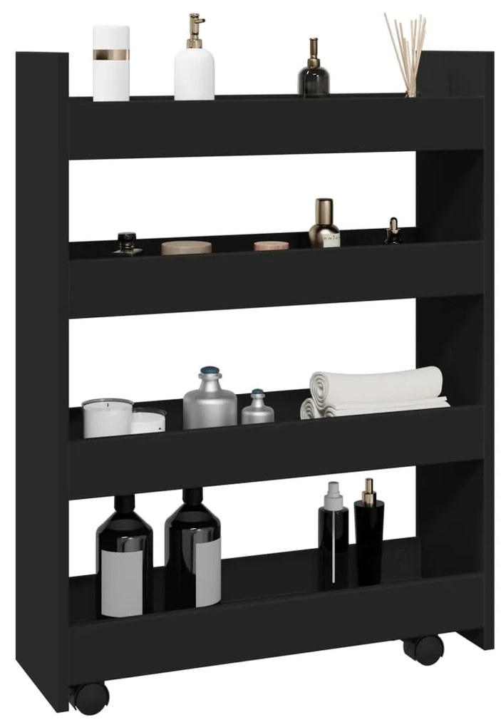 Τρόλεϊ Αποθήκευσης Στενό 4 Επιπέδων Μαύρο Επεξεργασμένο Ξύλο