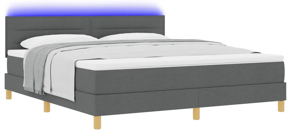 vidaXL Κρεβάτι με Στρώμα & LED Σκούρο Γκρι 180x200 εκ Ύφασμα