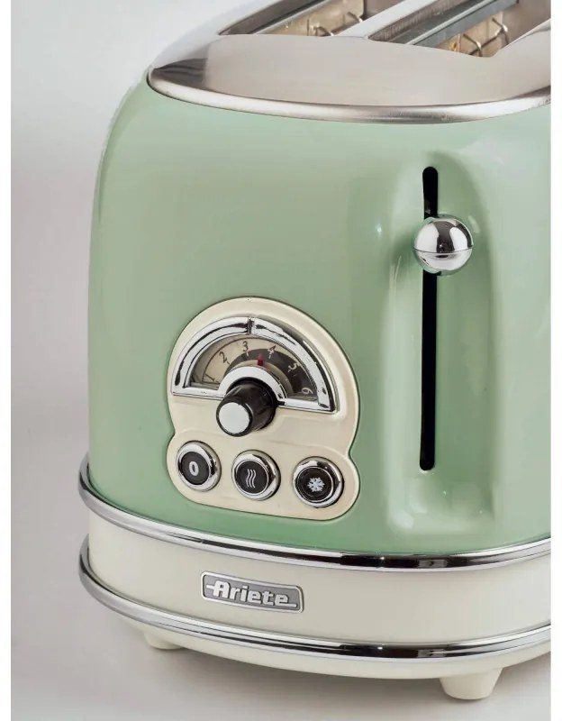 Τοστιέρα ψωμιού Ariete VINTAGE 0155/04, 810W, 2 φέτες, 3 λειτουργίες, 6 στάδια, Αφαιρούμενος δίσκος ψίχας, Πράσινο