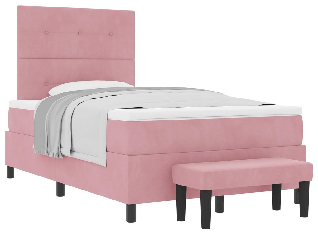 vidaXL κρεβάτι Box Spring με στρώμα και πάγκο Ροζ 120x200 εκ Βελούδο