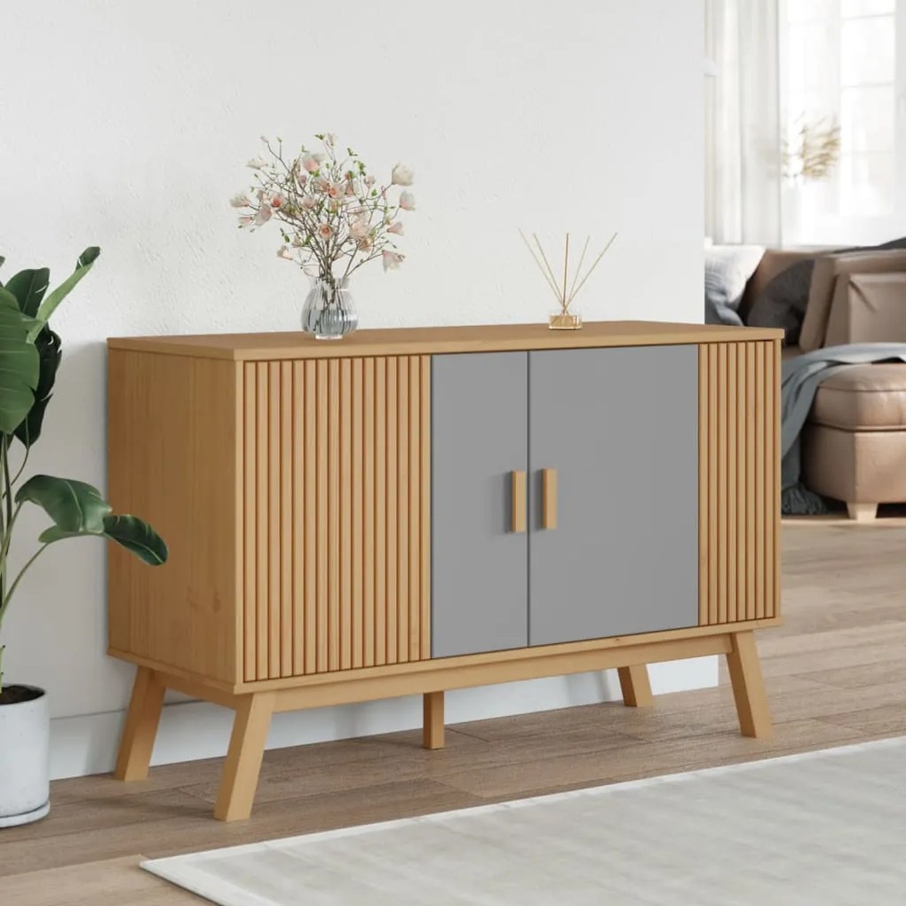 vidaXL Μπουφές OLDEN Γκρι &amp; Καφέ 114x43x73,5 εκ. από Μασίφ Ξύλο Πεύκου