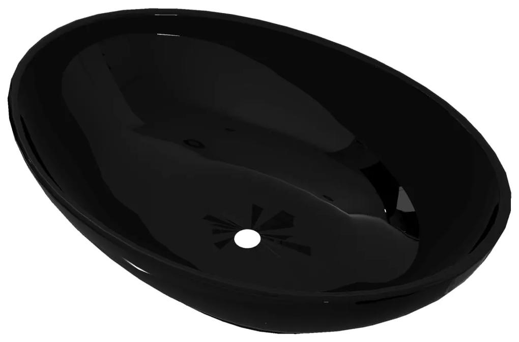 vidaXL Πολυτελής Κεραμικός Νιπτήρας Οβάλ Μαύρος 40 x 33 cm