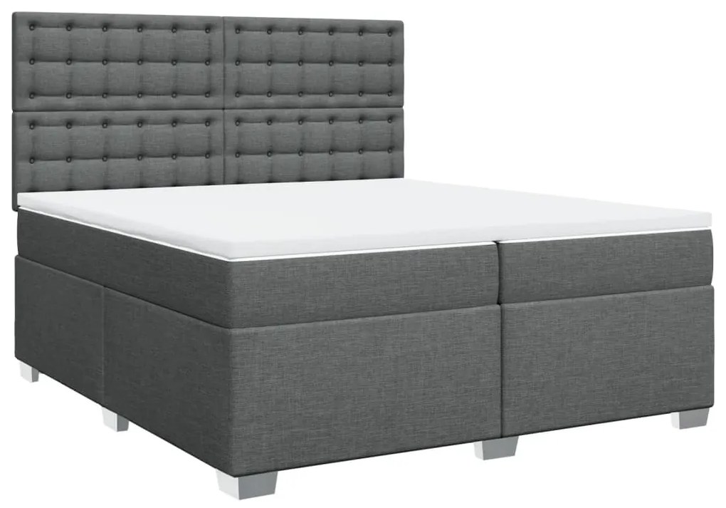 Κρεβάτι Boxspring με Στρώμα Σκούρο Γκρι 200x200 εκ. Υφασμάτινο - Γκρι