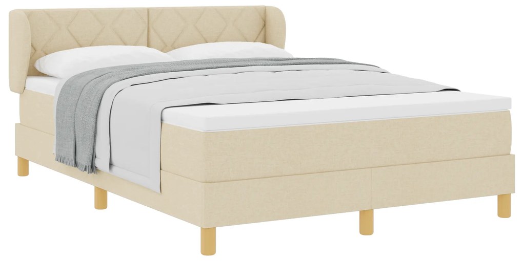 vidaXL κρεβάτι Box Spring με στρώμα σε κρεμ, 140x200 εκ ύφασμα