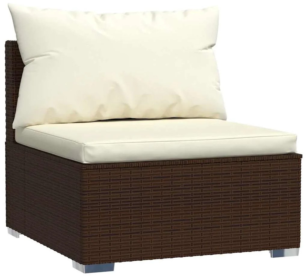 vidaXL Μεσαίος Καναπές Καφέ από Συνθετικό Ρατάν με Μαξιλάρια