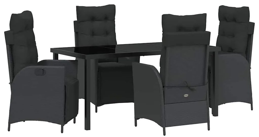 vidaXL Σέτ φαγητού για κήπο με μαξιλάρι 5 pcs Μαύρο συνθετικό ρατάν