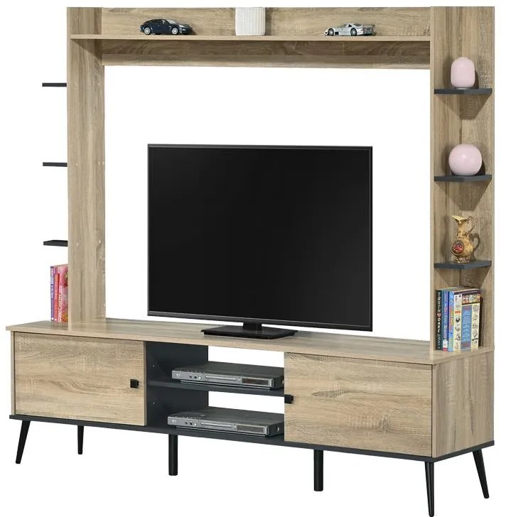 Σύνθετο σαλονιού Zezan σε sonoma-ανθρακί απόχρωση 182.5x40x162εκ 182.5x40x162 εκ.