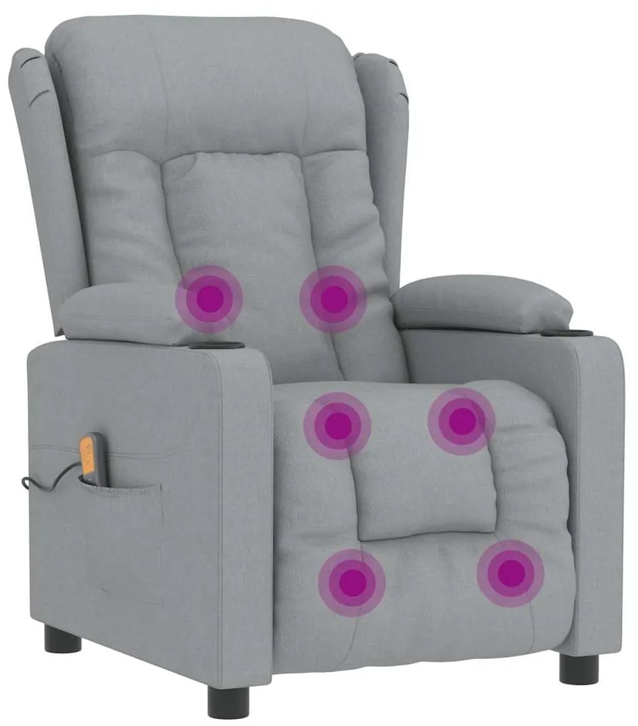 vidaXL Πολυθρόνα Μασάζ Ανοιχτό Γκρι Υφασμάτινη