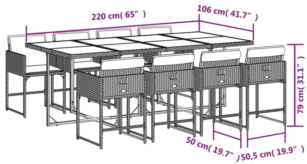 vidaXL Σετ Τραπεζαρίας Κήπου 9τεμ. Μικτό Μπεζ Συνθ. Ρατάν με Μαξιλάρια