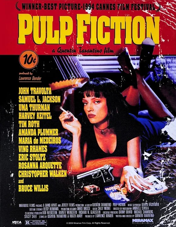 Μεταλλική πινακίδα Pulp Fiction - Uma on Bed