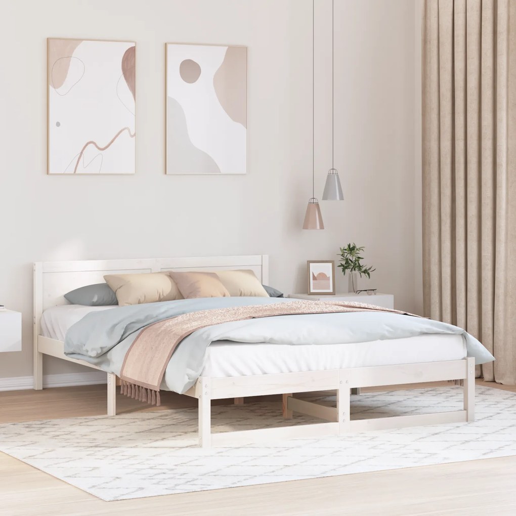 vidaXL Κρεβάτι Λευκό Μασίφ ξύλο πεύκου 140 x 200 εκ Κρεβάτι Ορθογώνιο