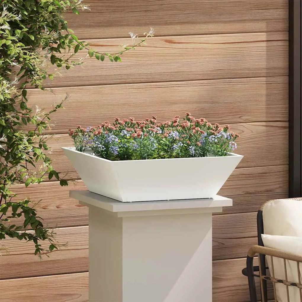 vidaXL Λευκή Γλάστρα Μπολ 50x50x15 εκ Ατσάλι