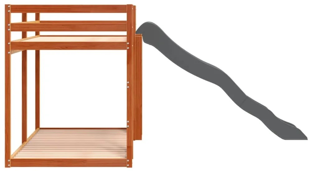 vidaXL Κουκέτα με Τσουλήθρα/Σκάλα Καφέ 90x200εκ. από Μασίφ Ξύλο Πεύκου