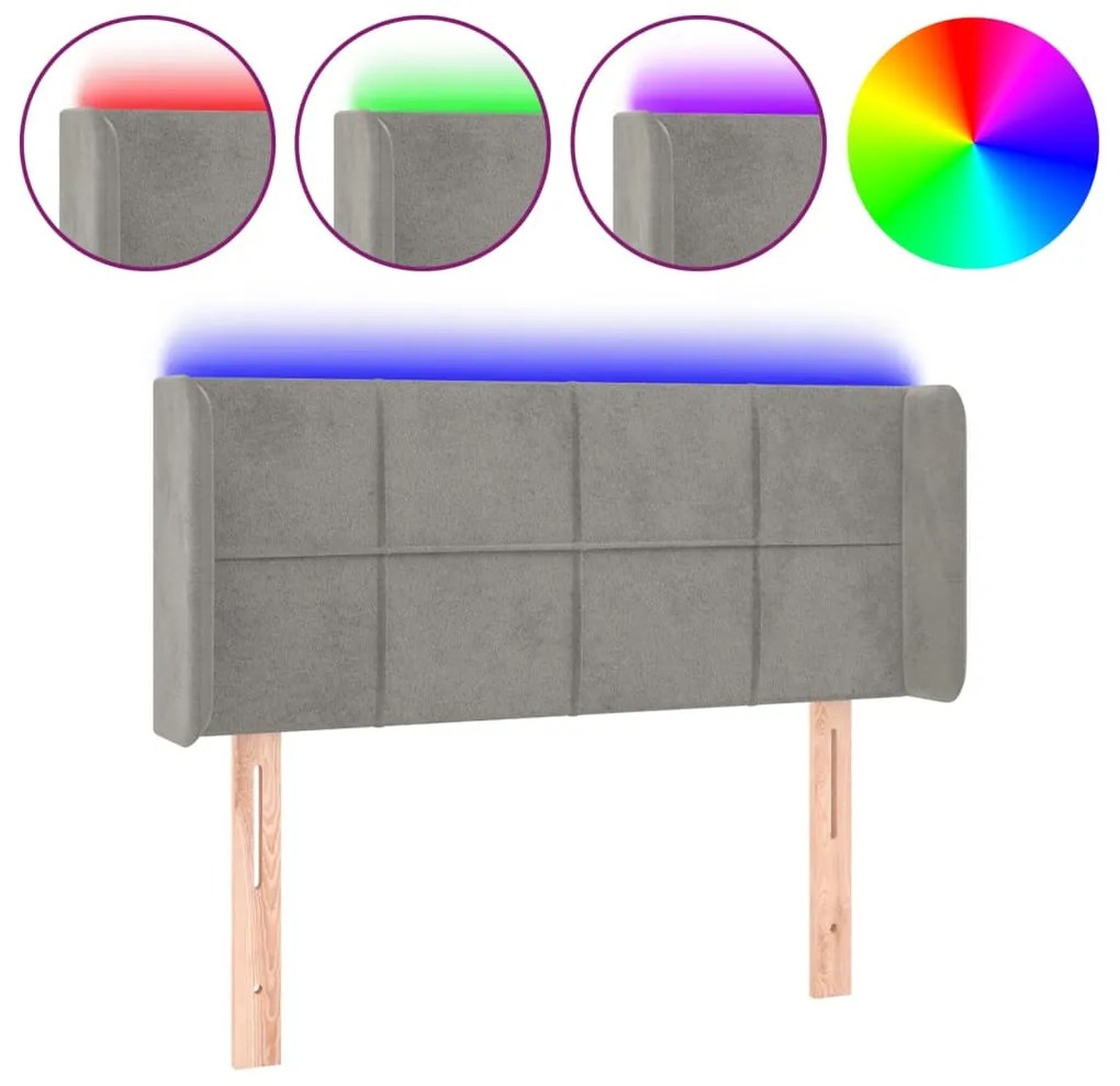 Κεφαλάρι Κρεβατιού LED Ανοιχτό Γκρι 83x16x78/88 εκ. Βελούδινο 3123266