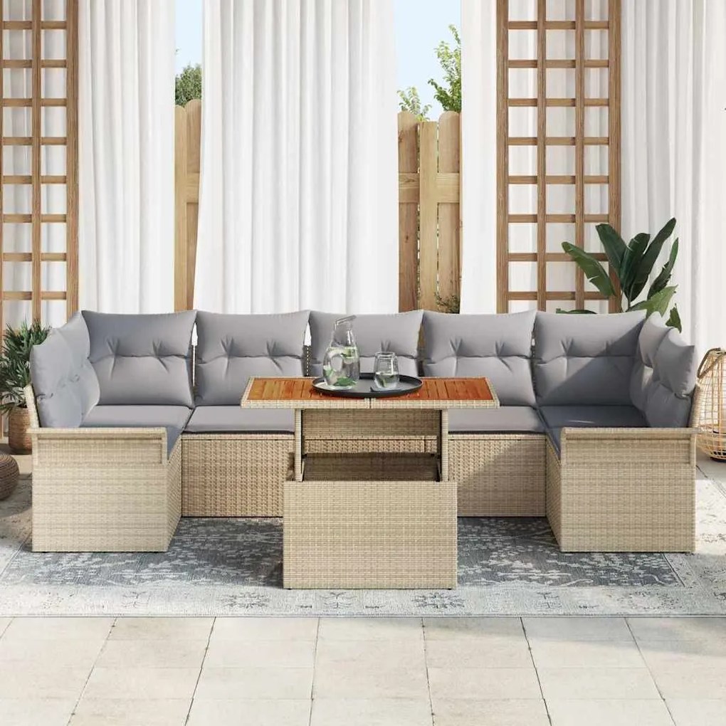 vidaXL Σετ Καναπέ Κήπου με αποθήκευση 8 pcs Μπεζ Πολυ ράταν