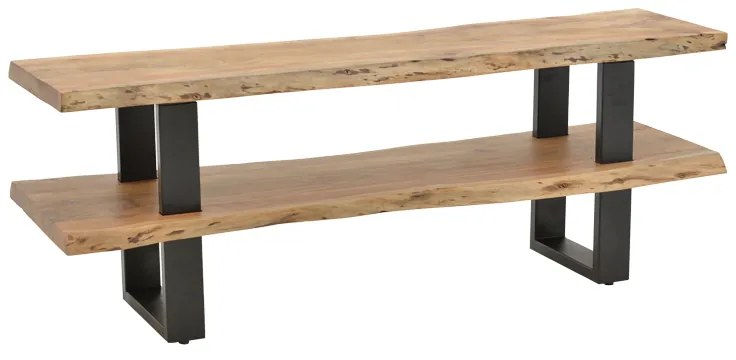 Έπιπλο τηλεόρασης Fuji pakoworld μασίφ ξύλο ακακίας σε φυσική απόχρωση με μαύρα μεταλλικά πόδια 140x40x52εκ