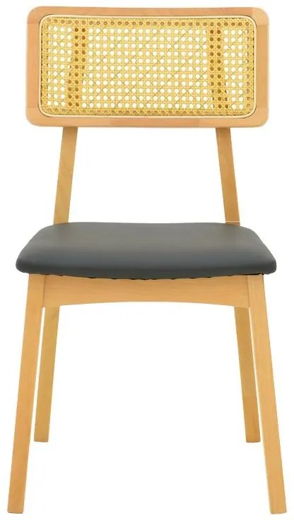 Καρέκλα Renna ξύλο οξιάς σε φυσική απόχρωση με μαύρο pu μαξιλάρι 48x52x79εκ 2αδα 48x52x79 εκ.