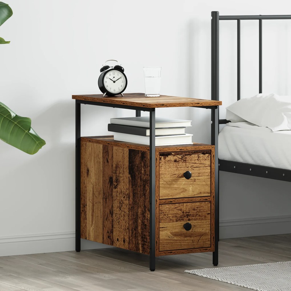 vidaXL Κομοδίνο με συρτάρι 2 pcs Παλαιό ξύλο 30 x 60 x 60 εκ.