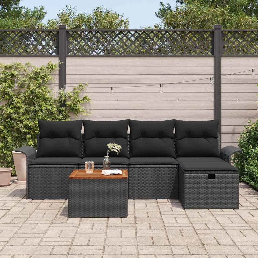 vidaXL Σετ Καναπέ Κήπου με αποθήκευση 6 pcs Μαύρο Πολυ ράταν