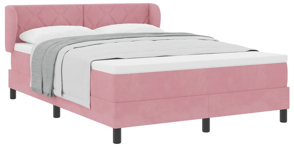 vidaXL Κρεβάτι Box Spring με Στρώμα Ροζ 140x200 εκ. Βελούδο