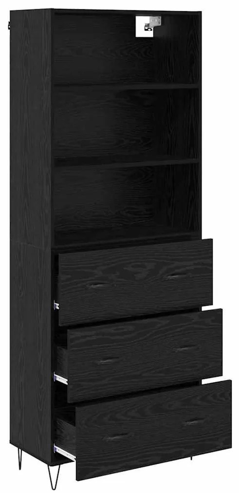 vidaXL Highboard με συρτάρι 2 pcs Μαύρη Οξυά Επεξεργασμένο ξύλο