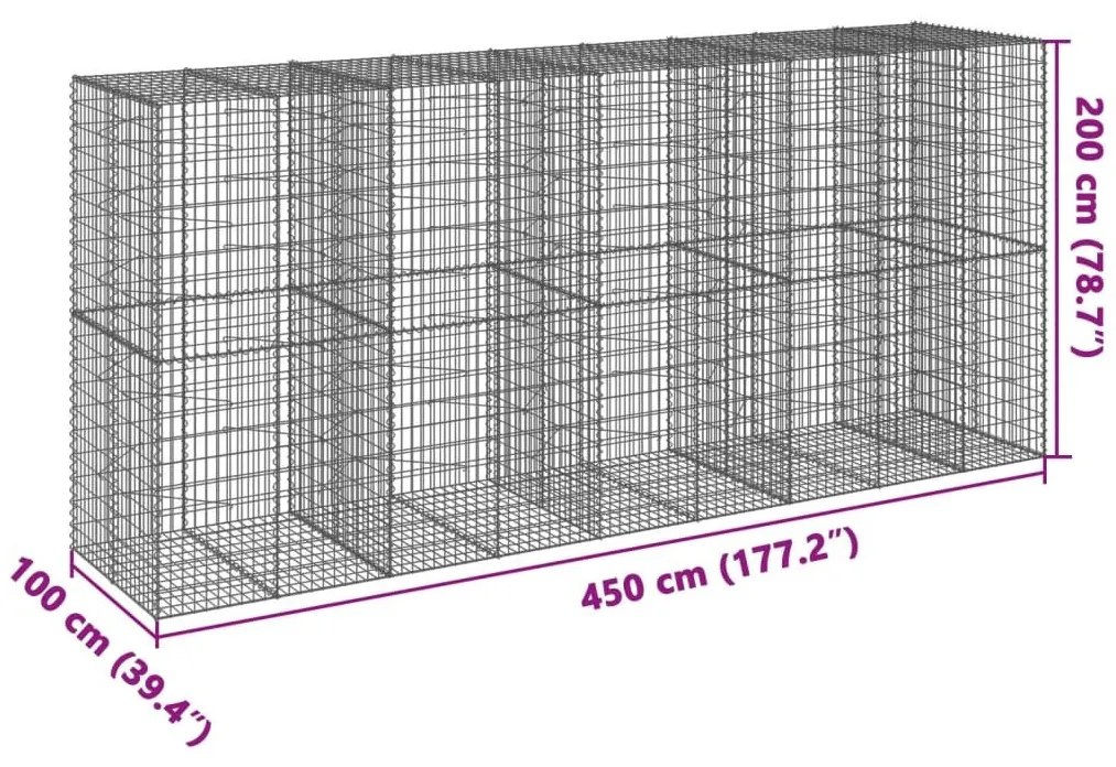 Συρματοκιβώτιο με Κάλυμμα 450x100x200εκ από Γαλβανισμένο Χάλυβα - Ασήμι