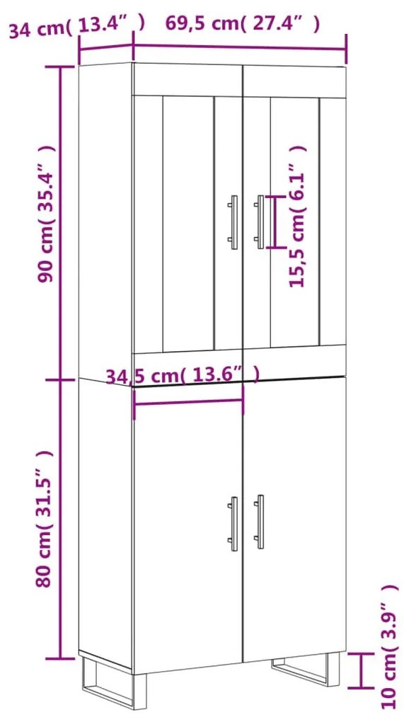 Ντουλάπι Μαύρο 69,5x34x180 εκ. από Επεξεργασμένο Ξύλο - Μαύρο