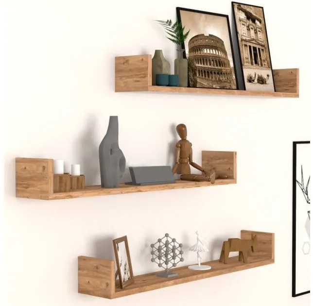 Ραφιέρα τοίχου Tyrion Megapap 3 τεμαχίων από μελαμίνη pine oak 90x15x12εκ. GP041-0028,2-GP041-0028,2-Καφέ GP041-0028,2