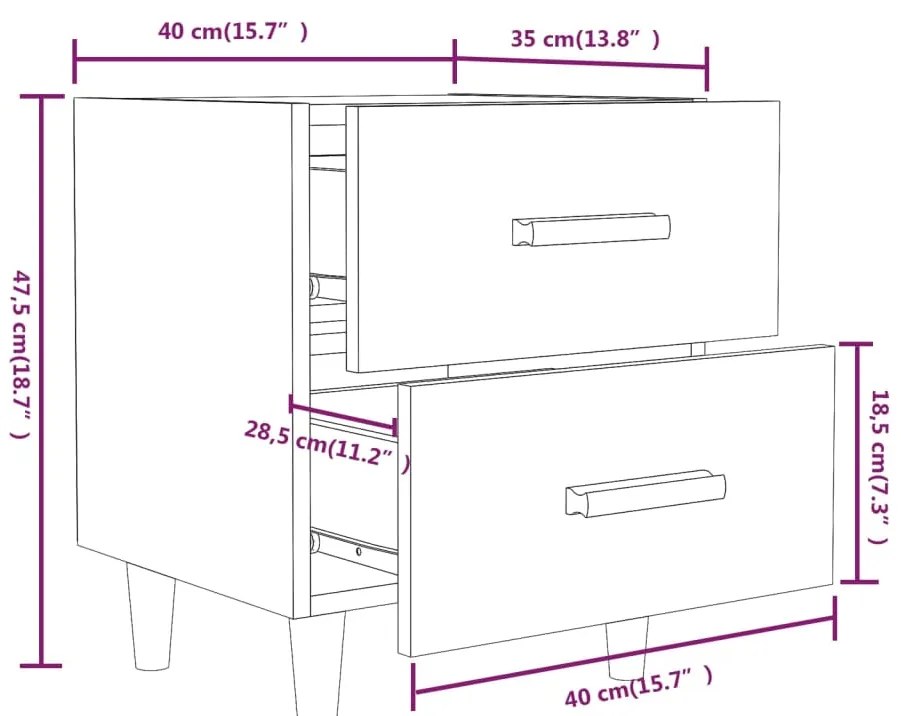 vidaXL Κομοδίνο Λευκό 40 x 35 x 47,5 εκ.