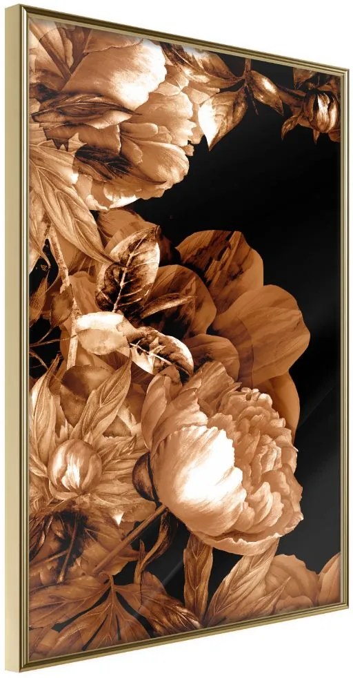 Αφίσα - Summer Flowers in Sepia - 30x45 - Χρυσό - Χωρίς πασπαρτού