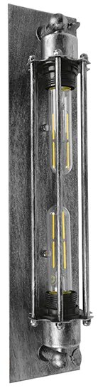 GloboStar REBELL 01567 Vintage Industrial Φωτιστικό Τοίχου Απλίκα Δίφωτο Ασημί Σκουριά Μεταλλικό Πλέγμα Μ9.5 x Π10 x Υ47cm - 01567