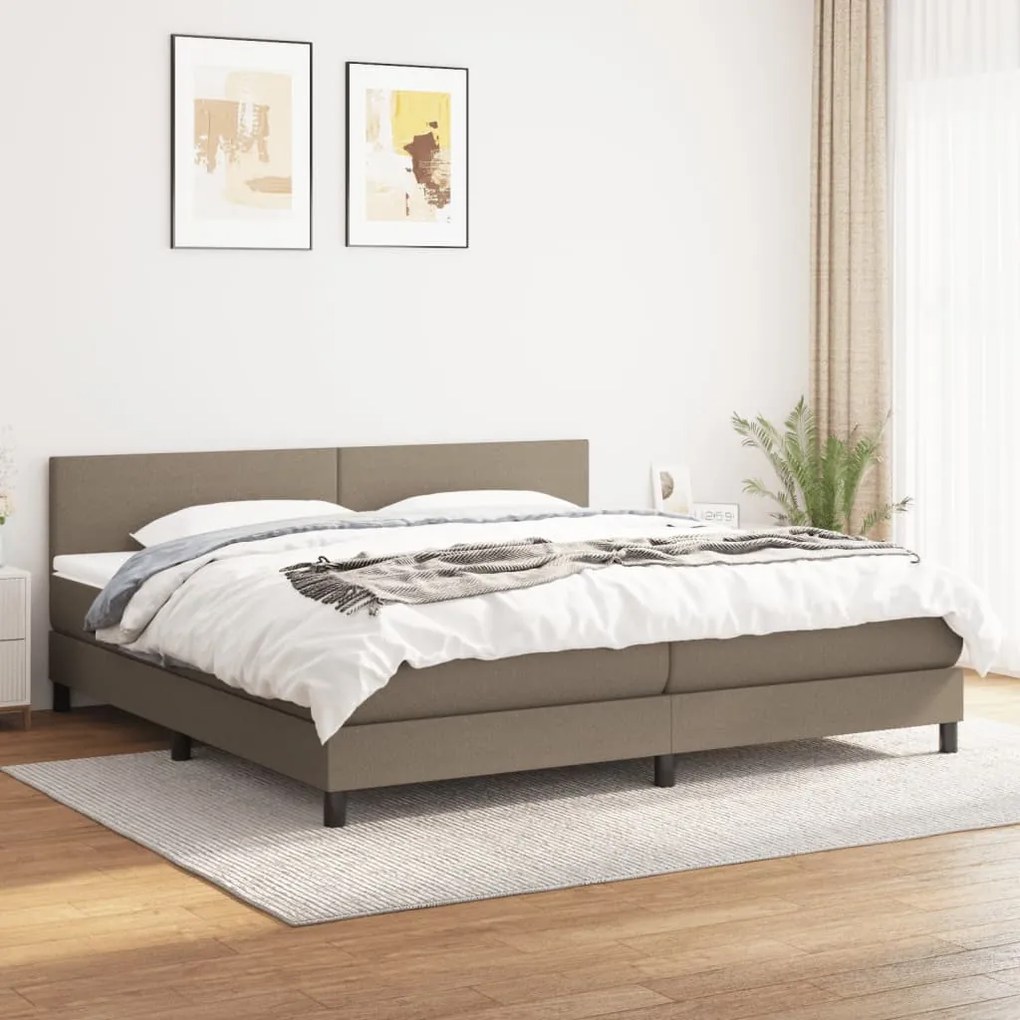 Κρεβάτι Boxspring με Στρώμα Taupe 200x200 εκ. Υφασμάτινο - Μπεζ-Γκρι