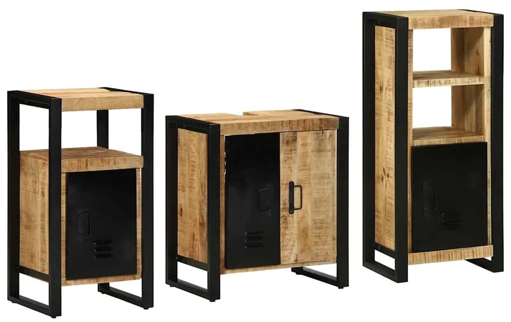 vidaXL Σετ Επίπλων Μπάνιου 3 pcs Καφέ και Μαύρο Στερεό ξύλο μάνγκο