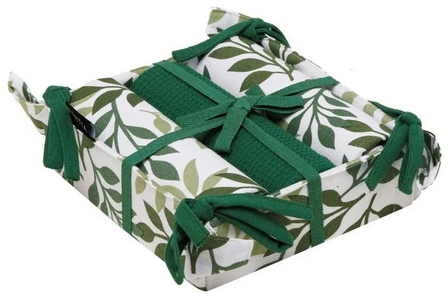 Πετσέτες Κουζίνας Pane 253 Σε Καλαθάκι (Σετ 4τμχ) White-Green Kentia 40x70cm 100% Βαμβάκι